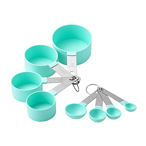 NIWWIN 8Pcs Juego de tazas y cucharas medidoras, con mango de acero inoxidable, herramienta de medición de cocina para hornear, kit de herramientas para hornear pasteles