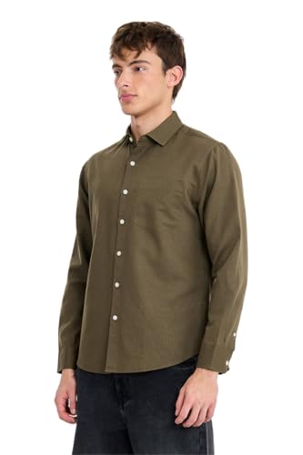 Image of SNITCH Men Casual Shirt | Regular Fit Full Sleeve Spread Collar Solid Pattern | Breathable Cotton Linen Blend & Lightweight Fabric for Summer, Vacation & Smart Casual Wear
