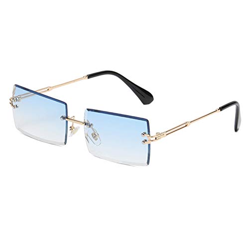 Yueluqu Gafas De Sol Retro Sin Marco Para Mujeres Hombres Moda Retro Rectángulo Gafas Cuadradas Claras Gafas De Sol, A-Oro Azul, Medium Yueluqu Gafas De Sol Retro Sin Marco Para Mujeres Hombres Moda Retro Rectángulo Gafas Cuadradas Claras Gafas De Sol, A-Oro Azul, Medium