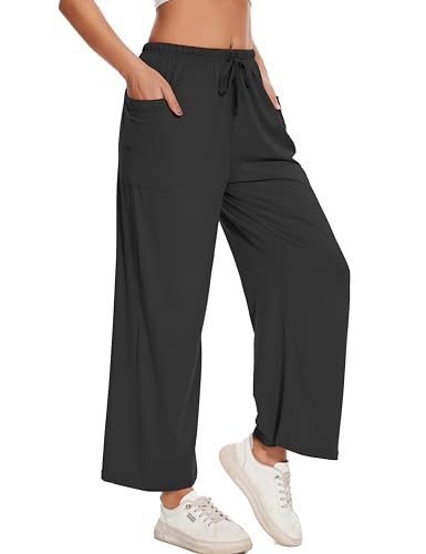 Women's Slacks Wide Leg Pants Comfy Lounge Pajama Harem Sweatpants Elastic Waist Drawstring with Pockets2