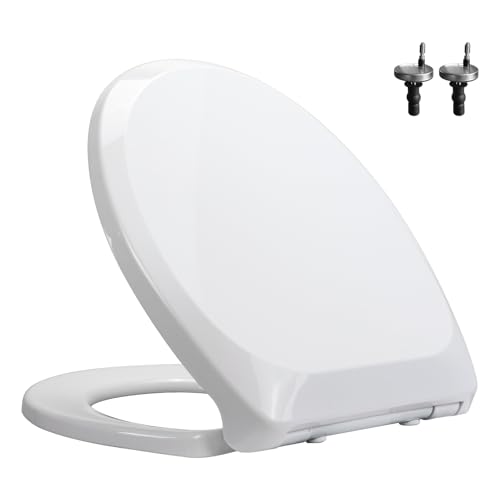 Meaferks MPTS0103 Round Toilet Seat, Soft-Close Toilet Seat, Non-Slip Seat Bumpers, Quick Release Toilet Seat Hinges Easy Clean cover