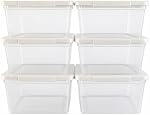 Clear Plastic Storage Bins with Lids, 6 Pack, 2L Stackable Organizer Containers, Transparent, 18.5x16.3x9.7 cm, for Pantry, Fridge and Home