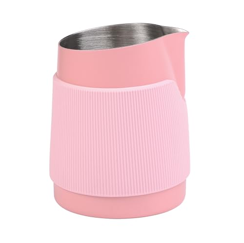 Normcore Handleless Milk Frothing Jug, Pitcher 15.2 oz, Frother Steamer Cup Stainless Steel Espresso Cup, Sharp Spout, Pink, 450 ml