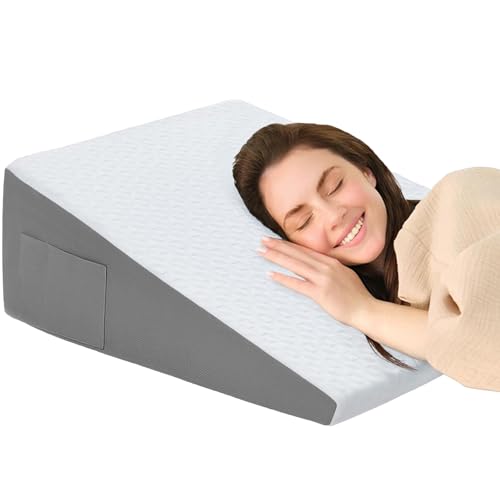Image of Wedge Pillow for Sleeping, 10 inch Memory Foam Bed Wedge with Dual Layer Foam