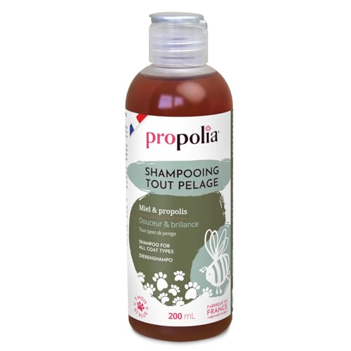 PROPOLIA - Shampoing pour Chien et Chat - Doux Tous pelages - Hydrate, Nettoie, Apaise & Purifie - Miel & Propolis - Fabriqué en France - 200 ML