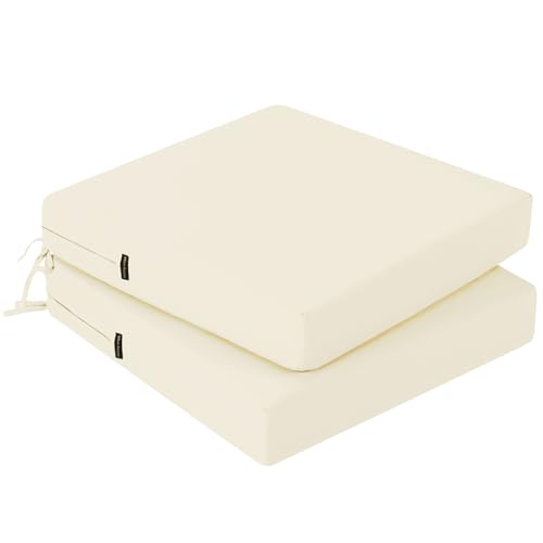 PRIMEPATIO Juego de 2 cojines para silla de exterior, resistentes al agua, para exteriores, con cintas, muebles de terraza, sofá de jardín, 50 x 50 cm, color crema
