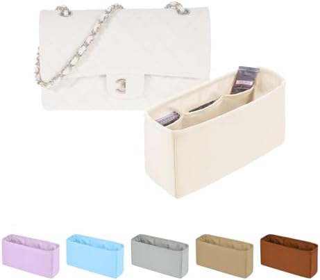 Classic Flap Bag Organizer Insert, Purse Organizer for Handbag Compatible with Chanel Classic Flap Jumbo, Multiple Pockets Bag Organizer (Craie, Chanel CF Jumbo)