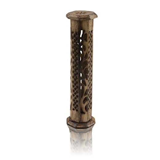 Wooden Incense Stick & Cone Burner Holder Tower Large Organic Eco Friendly Ash Catcher Agarbatti Holder Rustic Style Hand Carved for Meditation Yoga Aromatherapy Home Fragrance Products (Natural)