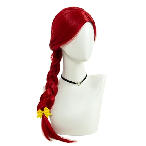 Image of H&Bwig Long Red Braided Wig with Yellow Bow for Women Cowgirl Costume Wig Middle Part No Bangs Heat Resistant Synthetic Wig for Halloween Cosplay Party