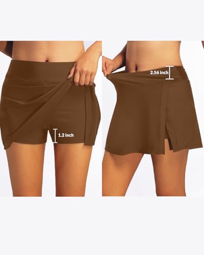 Image of High Waisted Split Swim Skirt Built-in Shorts Tummy Control Swim Bottom | Wide Flattening Band, Versatile Top Pairing, Full rear modesty via long hem