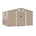 Kullavik 10FT×8FT Outdoor Storage Shed,Metal Garden Storage Shed with Air Vents,Lockable Tool Shed Outdoor Weatherproof Storage for Backyard Garden Patio Lawn,Brown
