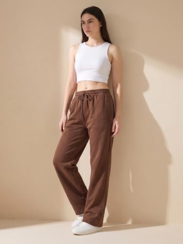 Image of BLINKIN Women's Wide Leg Track Pants | High Waist Cotton Lowers with Side Pockets | Full Length Activewear for Gym, Yoga, Workout & Dance (trk-519)