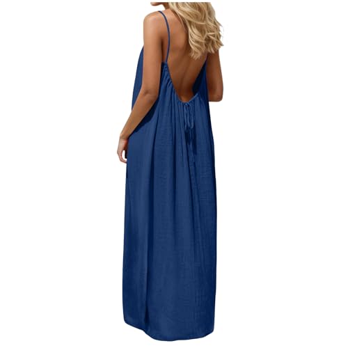 SCRRMZO Summer Dresses for Women Backless Cami Dresses for Women Lounge Dress Sleeveless House Long Sundress with Back Tie Navy