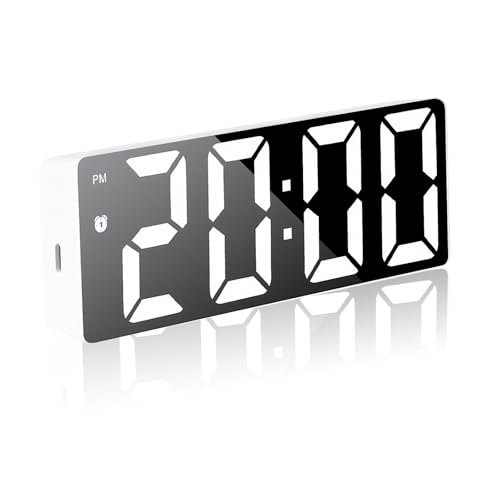 Homirty Orologio Digitale, Sveglia con Display a LED a Specchio, Sveglia da Comodino Snooze con Visualizzazione, Ampio Display LED Digitale/Data/Della/Temperatura (Modello 3)