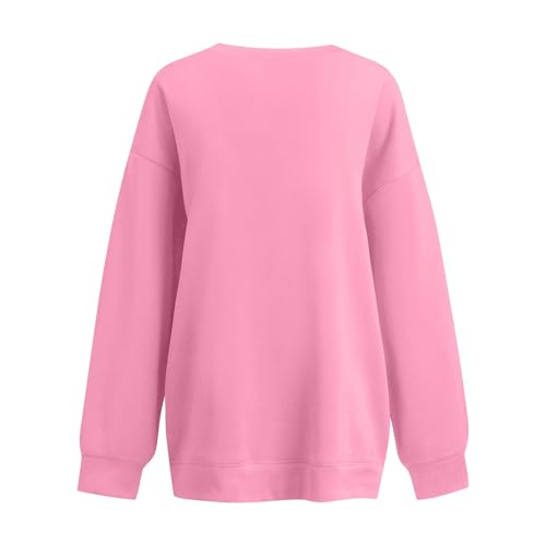 Plus Size Sweatshirts For Women 2X Oversized Vneck Sweatshirts For Women Trendy Fleece Preppy Fall Winter Fashion Pullover Sweaters Tops Plain Long Sleeve Workout Shirts Pink 2X 3X