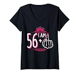 Womens I Am 56 Plus 1 Middle Finger 56th Women's Birthday Funny Tee V-Neck T-Shirt