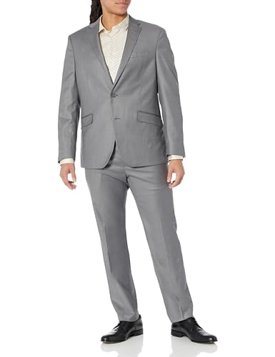 Kenneth Cole REACTION Mens Performance Fabric Slim Fit Business Suit Pants Set, Light Grey, 37 US