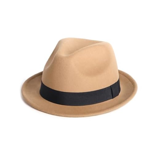 Zylioo XL-XXL Felt Trilby Hats Big Heads,Fedora Hat with Roll Up Brim,Vintage Short Brim Jazz Cuban Hat with Ribbon