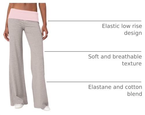 Image of Lounge Yoga Pants for Women Fold Over Low Waist Wide Leg Bell Bottoms | Y2K Foldover Pants, Flare Leggings, Low Rise Yoga Sweatpants