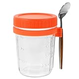 SEWOART Contenedor De Avena Durante La Noche Con Tapa Y Cuchara 4.80X3.54X3.54In Taza De Desayuno Portátil Transparente...
