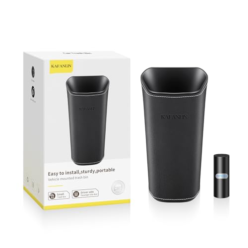 Image of Car Cup Holder Trash Can Leather Mini Garbage Bin With Trash Bag | Cup Holder Garbage Bin, Backseat Front Seat Door Compatible, Center Console Armrest Passenger Glovebox, Organization Storage