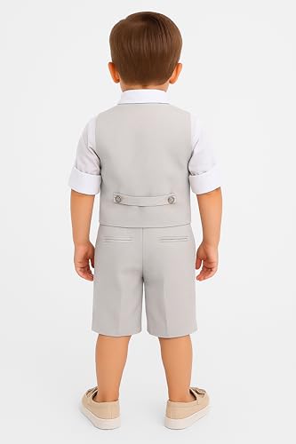 Image of Baby Boys Vest Suit Cotton Linen 4 Piece Formal Wedding Birthday Set