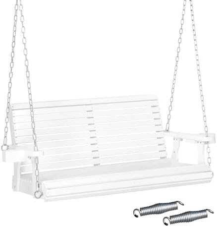 VINGLI XL 4 FT Pro Wooden Porch Swing with Cup Holders, 880 LBS, White