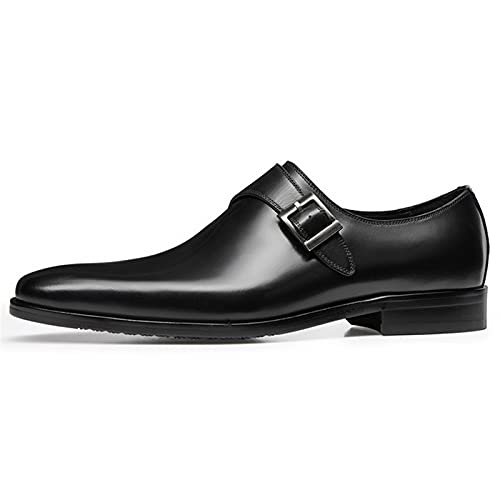 Dress Shoes for Men Slip On Monk Strap Square Burnished Toe Leather Rubber Sole Anti-Slip Low Top Block Heel Slip Resistant Walking2