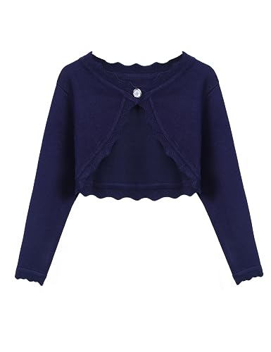Image of Arshiner Girls Open Front Bolero Shrug Kids Long Sleeve Cropped Elegant Cardigan Knit Sweater