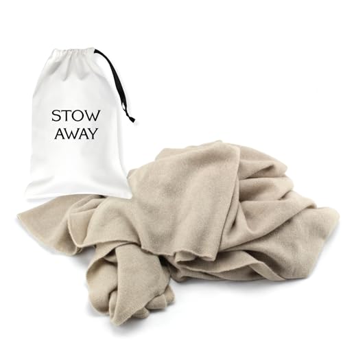 Jet&Bo 100% Pure Cashmere Lightweight Travel Wrap, Shawl & Scarf Beige, Storage Bag + Gift Box