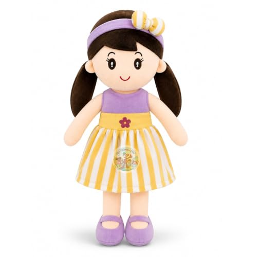 Image of Cute Doll 45 cm for Kids, Soft Plush Doll with Stylish Dress, Huggable Stuffed Toy for Girls and Boys, Birthday Gift, Room Decor, Pretend Play & Purple Soft Toy