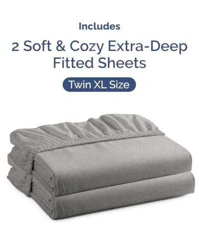 Image of CGK Linens 2 Pack Extra Deep Twin XL Fitted Sheets - Heathered Grey