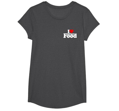 I Love Heart Chinese Food Cuisine T-Shirt, Girls, Dark Heather Grey, Small