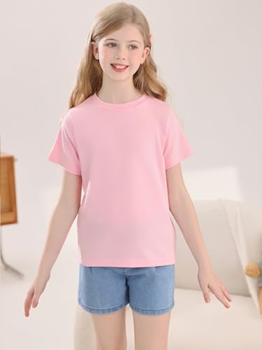 Image of Girls Summer Short Sleeve T Shirts Kids Basic Tees Crewneck Tops 5-14 Years