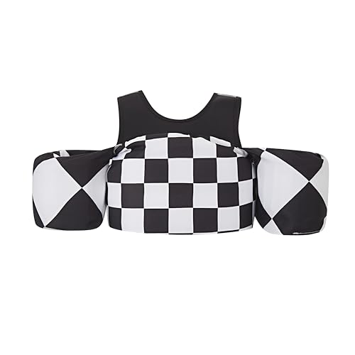 KIDSco Swim Vest for Kids 30-50 lbs. A Puddle Jumper Swimming Float Aid with Shoulder Straps and Arm Water Wings for Boys and Girls Aged 2-6 |Black Checkerboard|