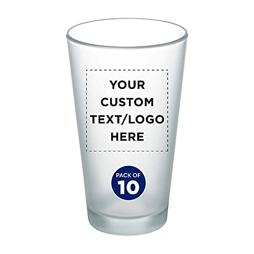DISCOUNT PROMOS 10 Frosted Pint Glasses Set, 16 oz. - Customizable Text, Logo - Barware, Mixing Glass, Durable - Frosted