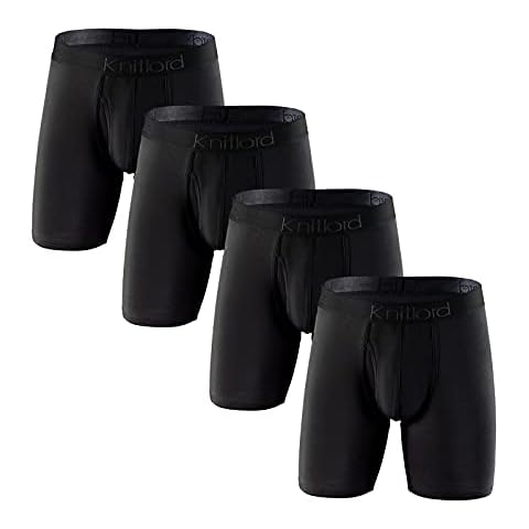 KNITLORD Mens Underwear Stretchy Soft Bamboo Boxers Long Leg Mens Boxers with Fly 4 Pack (Black XXL) Cover