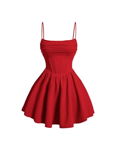 GORGLITTER Womens A Line Flowy Ruffle Mini Cocktail Dress Ruched Sleeveless Corset Dresses Red Medium