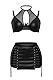 EVELIFE Dessous Damen V-Ausschnitt Minikleid Clubwear Leder Outfit Karnevals Party Atmungsaktiver Mesh-Lederrock Mit Strumpfgürtel (Schwarz, XL)