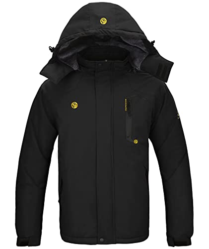 SwissWell Winterjacke Herren Outdoor Winter Arbeitsjacke Wasserdicht Verdickt Gefüttert Wandern Windjacke mit Kapuze Schwarz XL