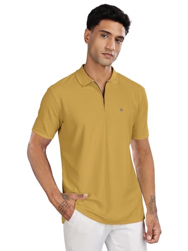 Image of BULLMER Trendy Solid Zipper Collar /Polo Neck Tshirt for Men