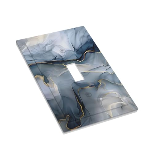Decorative Switch Plate Covers Abstract Ink Blue Marble Glod Line Texture 1 Gang Light Switch Cover Plate Single Toggle Wall Plate Outlet Covers Wall Plate Faceplate for Bathroom Decor