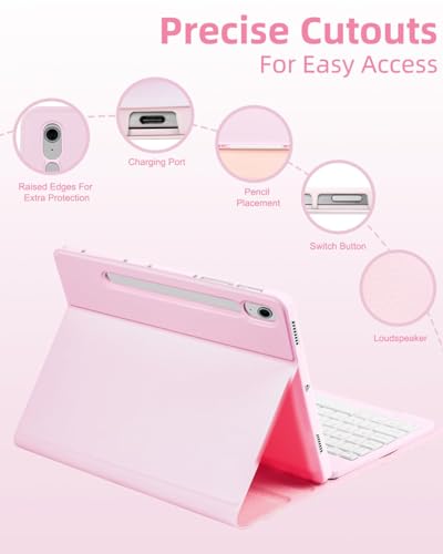 Image of EAMPANG Case with Keyboard Mouse for Samsung Galaxy Tab S10 Lite /S10 FE 5G /S9 FE 10.9 Inch /S9 11 Inch,7 Color Rainbow Backlit Detachable USB-C Keypad Magnetic Cover with Pencil Holder Pink