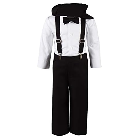 Lito Children's Wear Boys Suspender Pant Outfit with Hat, 4T, Black (4T, Black) Cover
