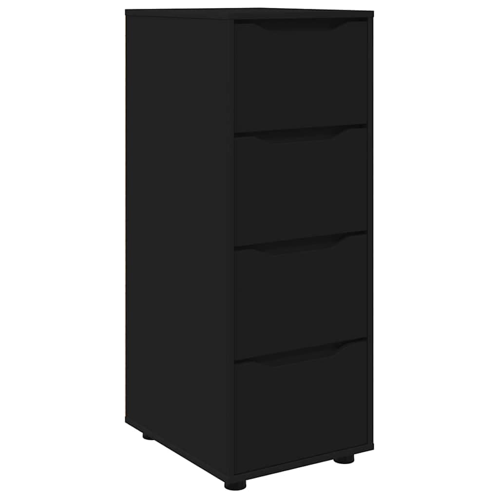 Armario de almacenamiento negro 40 x 48 x 105 cm de material de madera con 4 cajones, guía de rodamiento de bolas, patas ajustables en altura, para casa, oficina, dormitorio, balcón