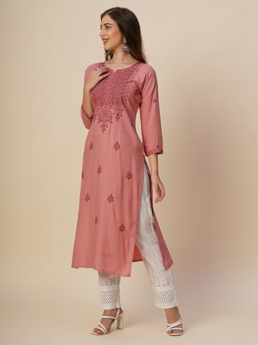 Image of RATAN Rayon Straight Lucknowi Chikankari Ethnic Wear Kurta for Women