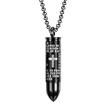 VersaKits Bullet Pendant Necklace for Men Cross Bible Charm Black Stainless Steel Locket Necklace with Box Chain