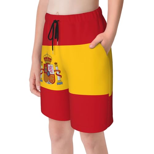 Spanish Flag Youth Beach Pants, Soft and Breathable, with Drawstring Waist, Suitable for Sports and Leisure.4