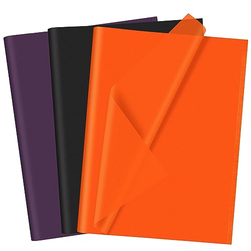 CHRORINE 60 Blatter Halloween Tissue Papier Multicolor Kunst Geschenkverpackung Tissue Papier Bulk für DIY Handwerk Dekor Halloween Feiertagsparty fur Orange/Lila/Schwarz)