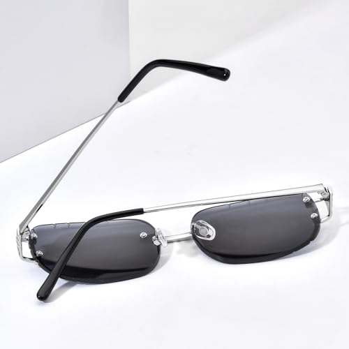 Image of HEPIDEM Rimless Rectangle Zircon Diamonds UV400 Square Sunglasses for Men with Nylon Lens